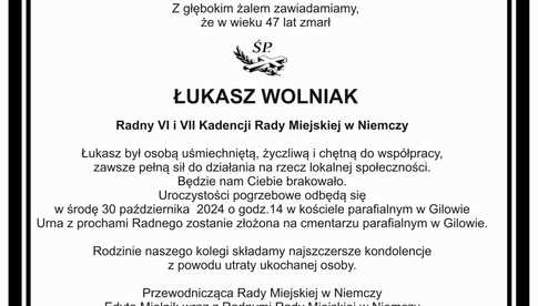 Gmina Niemcza. Zmarł Łukasz Wolniak