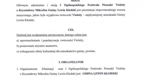Regulamin I Ogólnopolskiego Festiwalu Piosenki Violetty o Kryształowy Mikrofon Gminy Lewin Kłodzki 