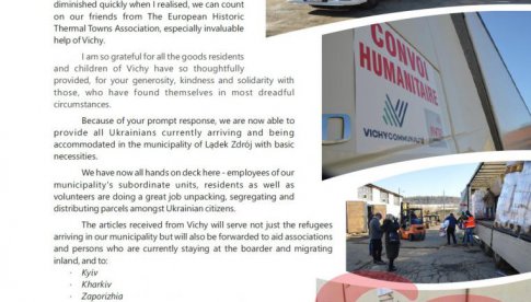 Lądek-Zdrój składa podziękowania mieszkańcom francuskiego Vichy za dary dla uchodźców