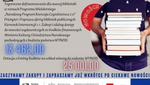 Biblioteka gminy Radków otrzymała dofinansowanie na zakup i zdalny dostęp do nowości wydawniczych