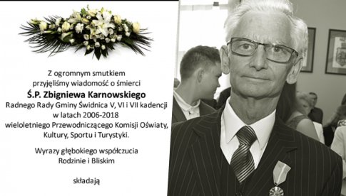 Kondolencje Przewodniczącego Rady oraz Wójta gminy Świdnica dla bliskich Zbigniewa Karnowskiego