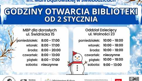Godziny otwarcia świebodzickiej biblioteki od 2 stycznia