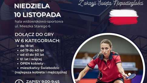 10.11, Świebodzice: Otwarte Mistrzostwa Świebodzic w tenisie stołowym o Puchar Burmistrza