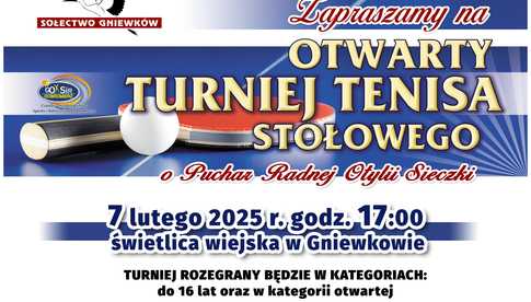 7.12, Gniewków: Otwarty Turniej Tenisa Stołowego o Puchar Radnej Otylii Sieczki