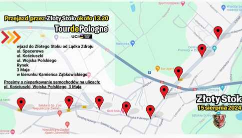 Tour de Pologne w Złotym Stoku - prośba o nieparkowanie na trasie przejazdu