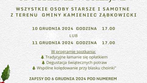 10/11.12, Wigilia dla seniorów i osób samotnych w Kamieńcu Ząbkowickim